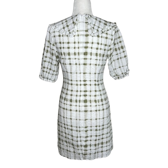 lena Mini Dress Ruffle Collar Short Puff Sleeve Preppy Plaid Green White Small S - Picture 5 of 16